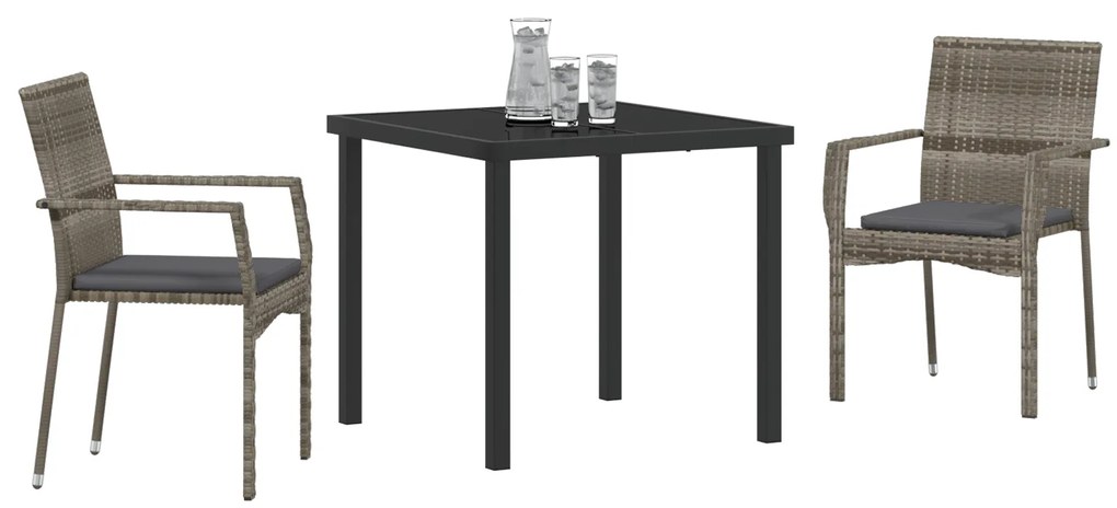 vidaXL Καρέκλες Κήπου Σετ Γκρι με μαξιλάρι 3 pcs Γκρι 80 x 80 x 73 εκ
