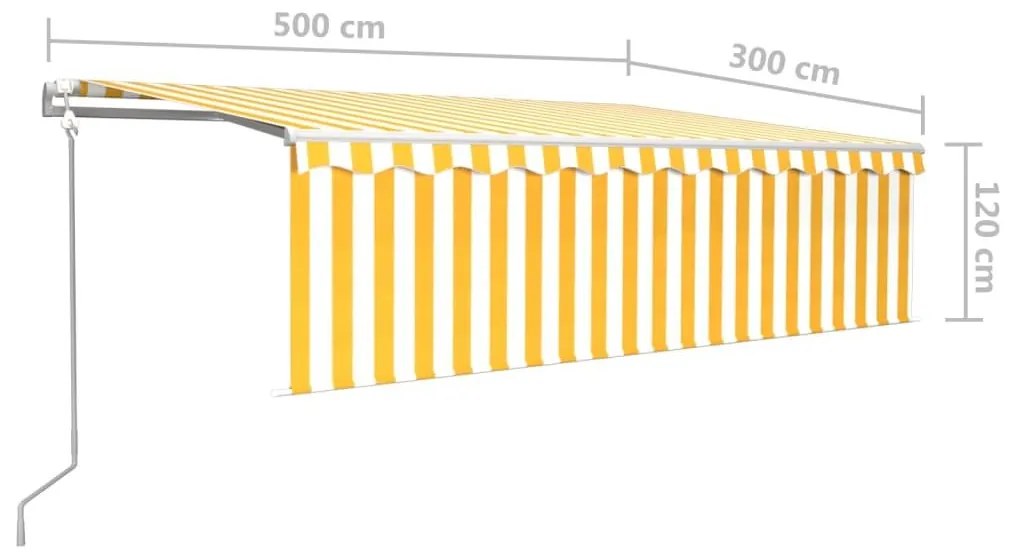 Τέντα Αυτόματη με Σκίαστρο/LED/Αισθ. Ανέμου Κίτρ/Λευκό 5 x 3 μ.  - Κίτρινο