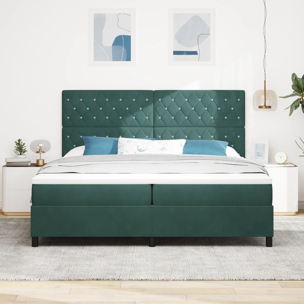 vidaXL Κρεβάτι με Στρώμα Dark Green 200x200 εκ Βελούδο