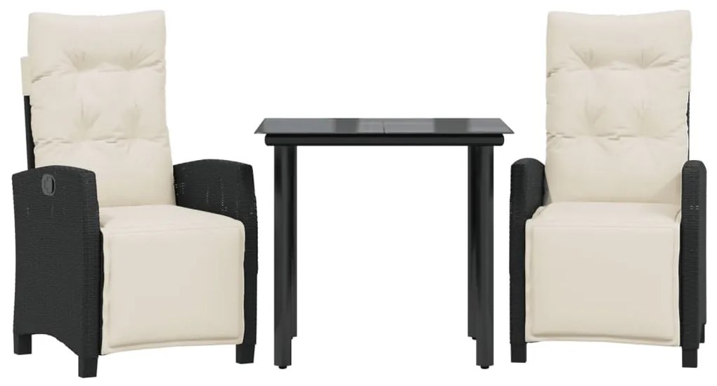 vidaXL Σετ Τραπεζαρίας Κήπου 3 τεμ. Μαύρο Συνθετικό Ρατάν με Μαξιλάρια