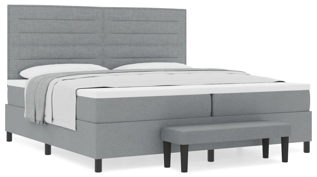 vidaXL Κρεβάτι Box Spring με Στρώμα & Πάγκο Ανοιχτό Γκρι 200x200 εκ. Ύφασμα