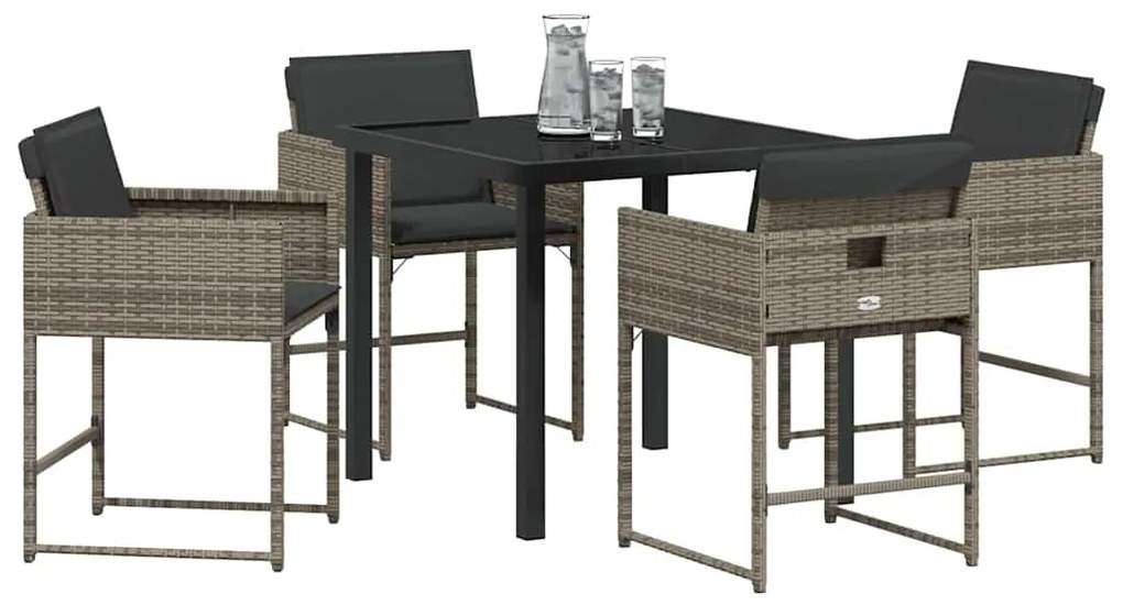 vidaXL Σέτ φαγητού για κήπο με μαξιλάρι 5 pcs Γκρι Πολυ ράταν