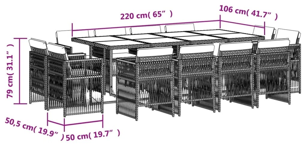 vidaXL Σετ Τραπεζαρίας Κήπου 13τεμ Μικτό Μπεζ Συνθ. Ρατάν με Μαξιλάρια