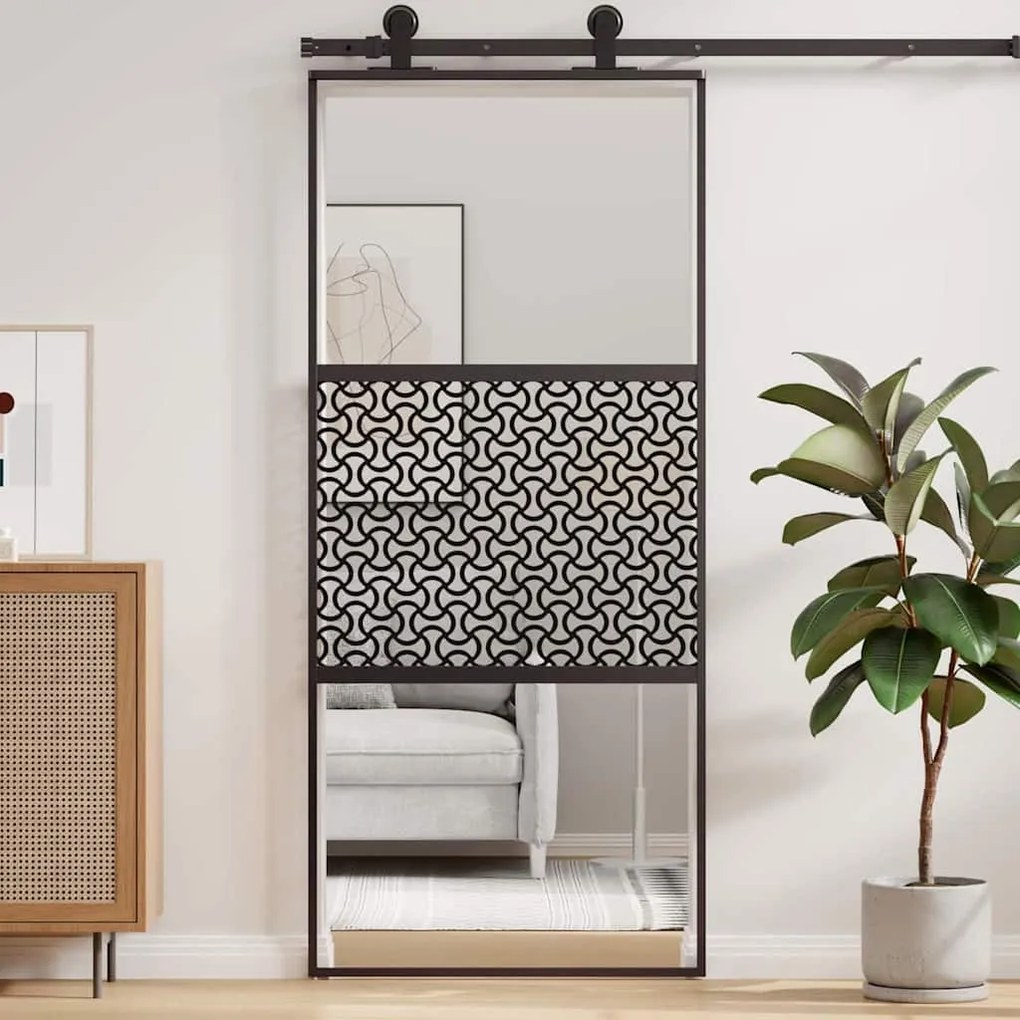 vidaXL Συρόμενη Πόρτα Μαύρο 90 x 205 cm Σκληρυμένο γυαλί και Αλουμίνιο