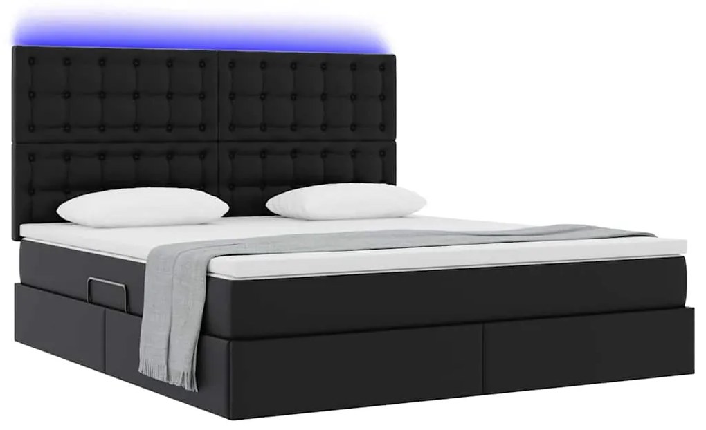vidaXL Κρεβάτι με αποθηκευτικό χώρο και LED Μαύρο 160 x 200 cm