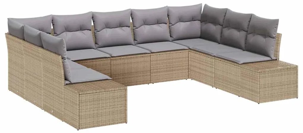 vidaXL Σετ Καναπέ Κήπου με μαξιλάρι 9 pcs Μπεζ Πολυ ράταν