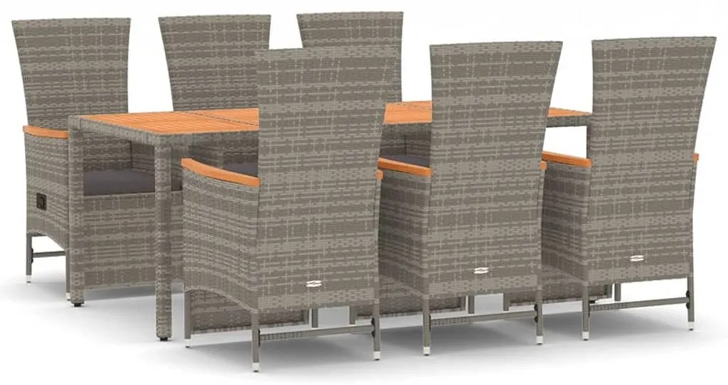 vidaXL Σετ Τραπεζαρίας Κήπου 7 τεμ. Γκρι Συνθ. Ρατάν με Μαξιλάρια