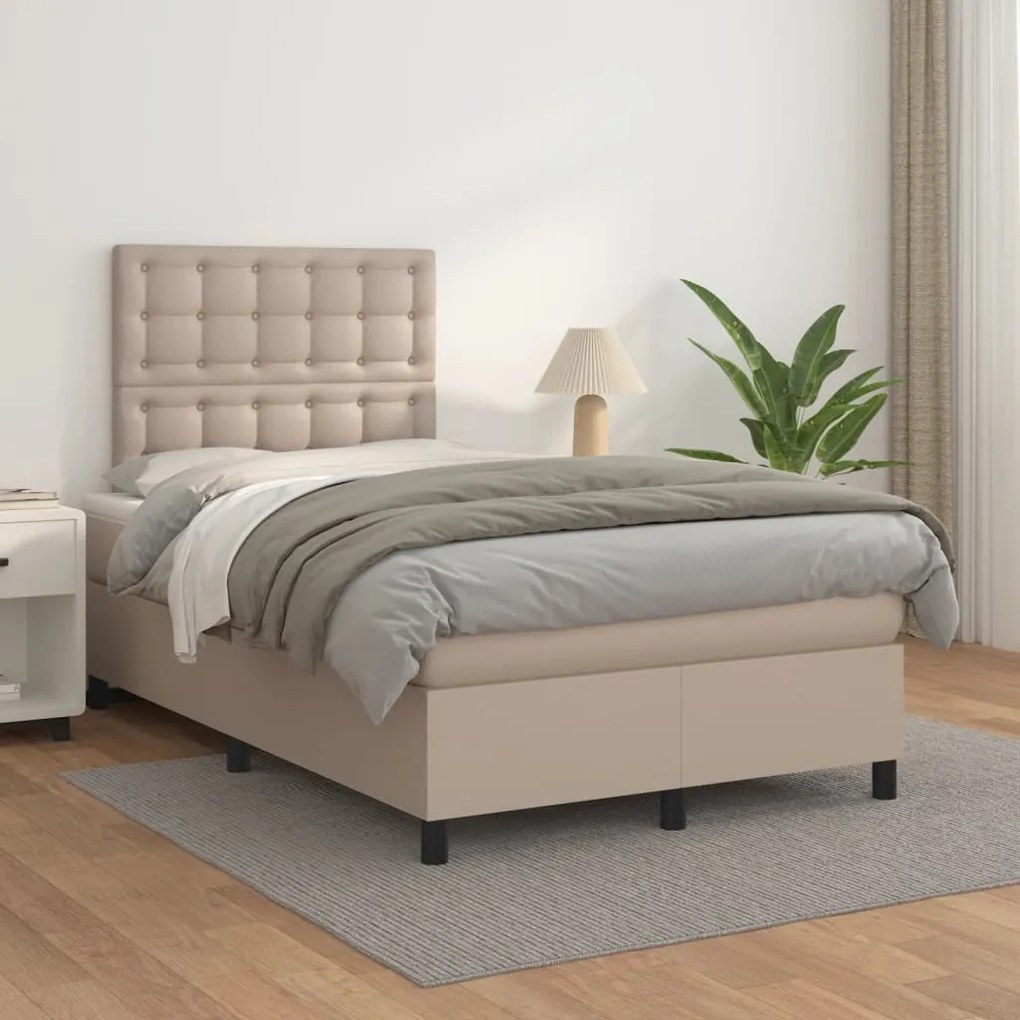 vidaXL Κρεβάτι Boxspring με Στρώμα Καπουτσίνο 120x190εκ.από Συνθ.Δέρμα