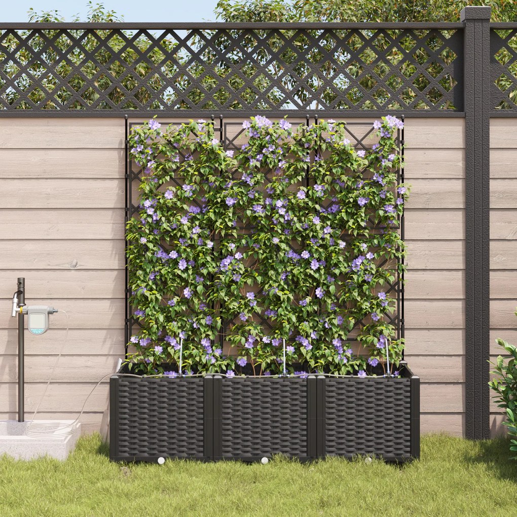 vidaXL Γλάστρες Κήπου 1 τεμ Καφασωτό Μαύρο 120 x 40 x 142 cm Πλαστικό