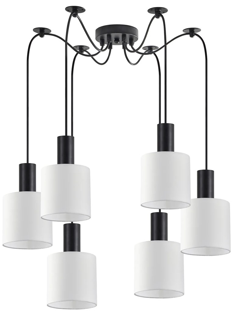 SE21-BL-4-BL6-SH1 ADEPT TUBE Black Pendant White Fabric Shade+