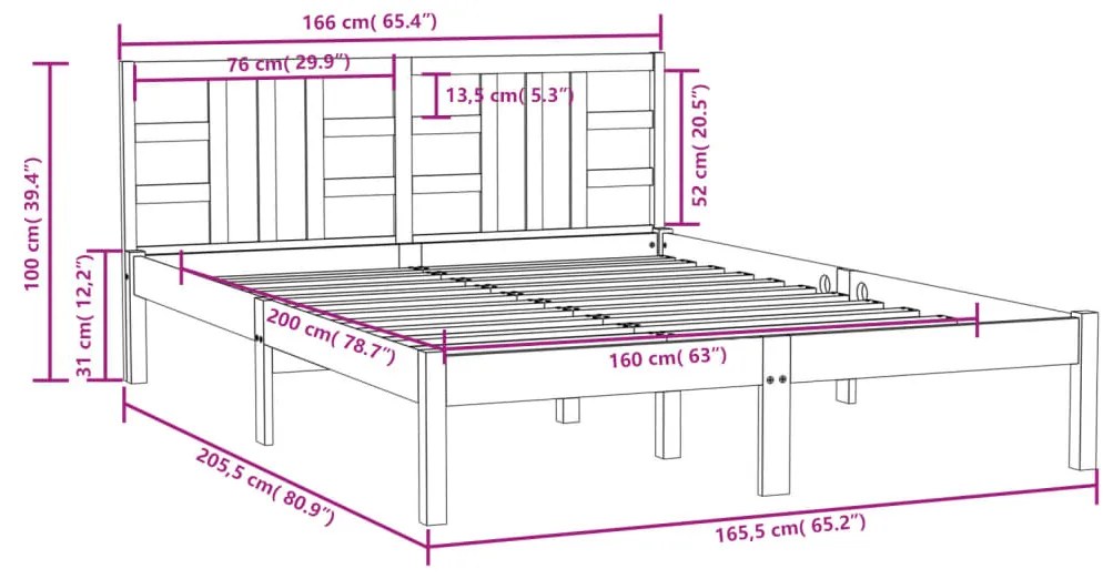 vidaXL Πλαίσιο Κρεβατιού 160 x 200 εκ. από Μασίφ Ξύλο