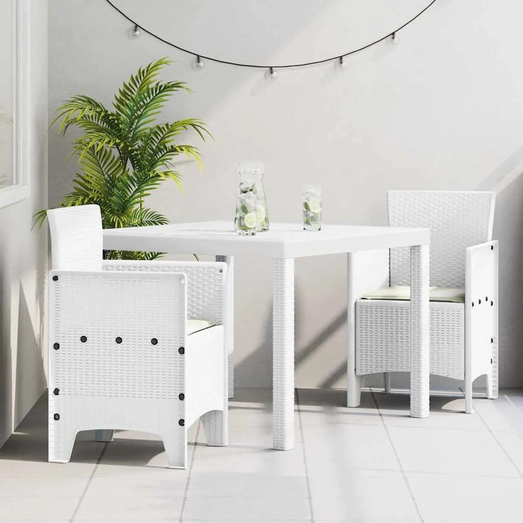 vidaXL Σέτ φαγητού για κήπο 3 pcs Λευκό Rattan Polt