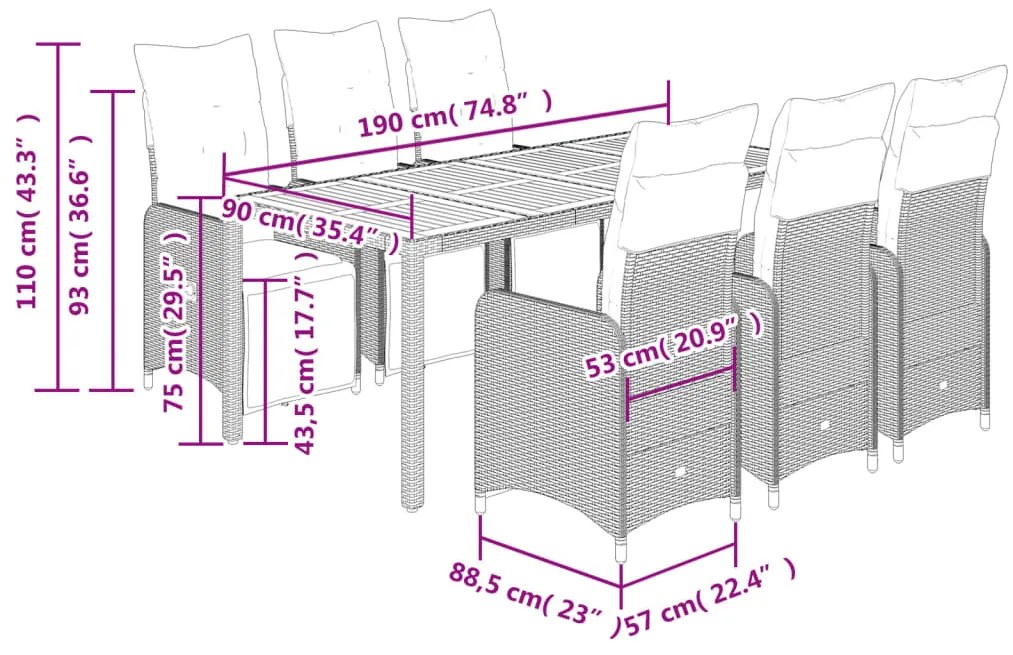 Σετ Επίπλων Bistro Κήπου 7 τεμ Μαύρο Συνθετ. Ρατάν με Μαξιλάρια - Μαύρο