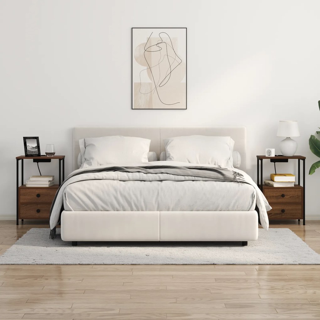 vidaXL Κομοδίνο με Σταθμό Φόρτισης 2 pcs Καφέ δρυς Επεξεργασμένο ξύλο
