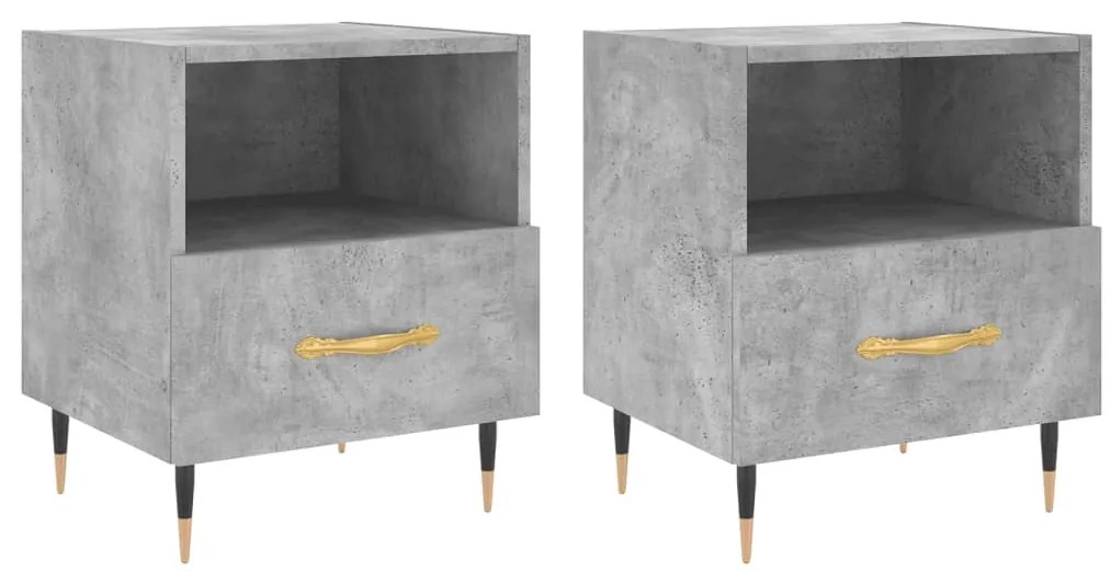 vidaXL Κομοδίνα 2 τεμ. Γκρι Σκυροδεμ. 40 x 35 x 47,5 εκ. Επεξεργ. Ξύλο