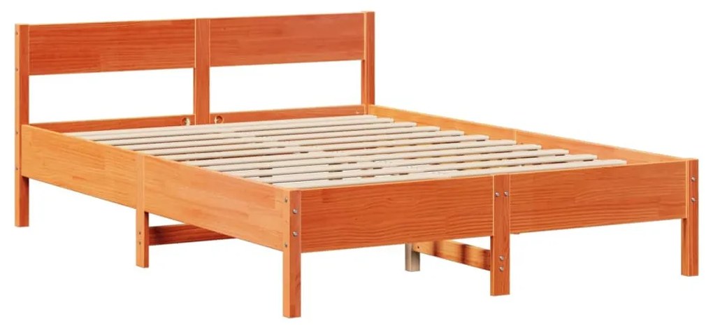 vidaXL Σκελετός Κρεβ. Χωρίς Στρώμα Καφέ Κεριού 135x190 εκ Μασίφ Πεύκο