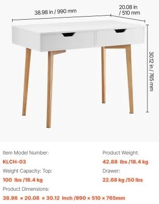 VEVOR Small Desk with Drawer Kids Desk for Bedroom Wooden Study Table White+Wood