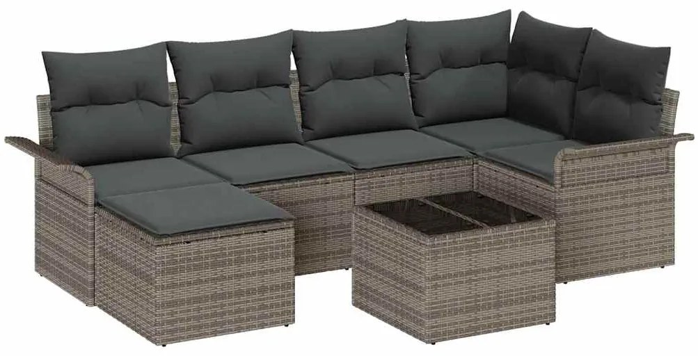 vidaXL Σετ Καναπέ Κήπου με μαξιλάρι 7 pcs Γκρι Πολυ ράταν