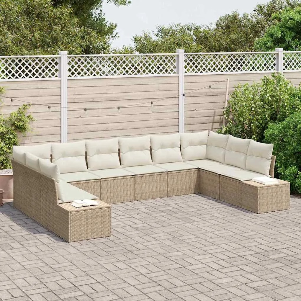 vidaXL Σετ Καναπέ Κήπου με μαξιλάρι 10 pcs Μπεζ Πολυ ράταν