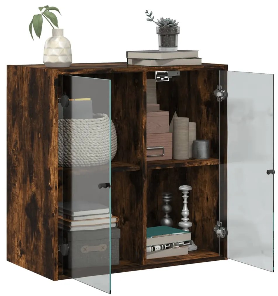 vidaXL Ντουλάπι Τοίχου Καπνιστή Δρυς 68x37x68,5 εκ. Γυάλινες Πόρτες