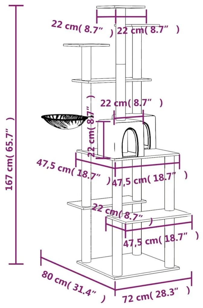 Γατόδεντρο Σκούρο Γκρι 167 εκ. με Στύλους Ξυσίματος από Σιζάλ - Γκρι