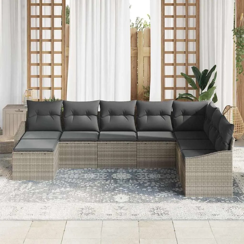 vidaXL Σετ Καναπέ Κήπου 8 pcs Ανοιχτό γκρι Πολυ ράταν