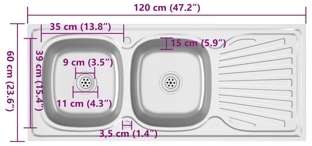 ΝΕΡΟΧΥΤΗΣ ΔΙΠΛΗ ΓΟΥΡΝΑ ΑΣΗΜΙ 1200X600X155 ΧΙΛ. ΑΝΟΞΕΙΔ. ΑΤΣΑΛΙ 147239