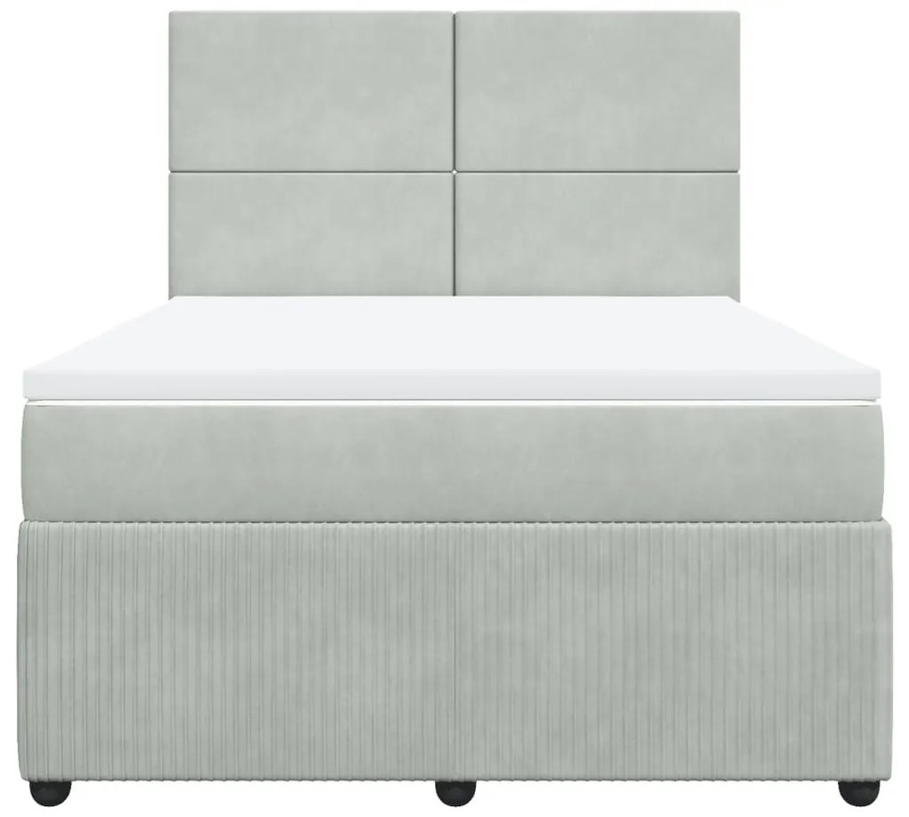 Κρεβάτι Boxspring με Στρώμα Ανοιχτό Γκρι 160x200 εκ. Βελούδινο - Γκρι