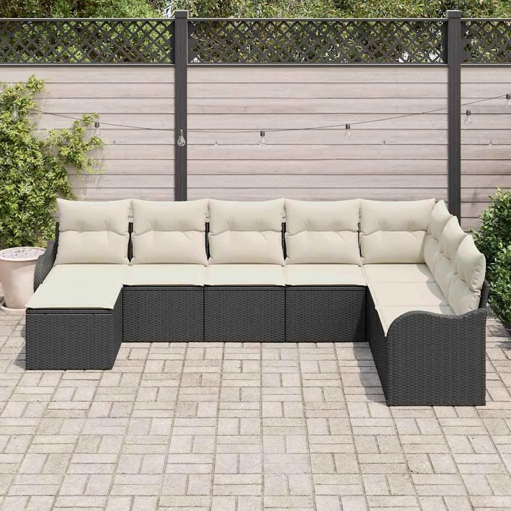 vidaXL Σετ Καναπέ Κήπου με μαξιλάρι 8 pcs Μαύρο Πολυ ράταν