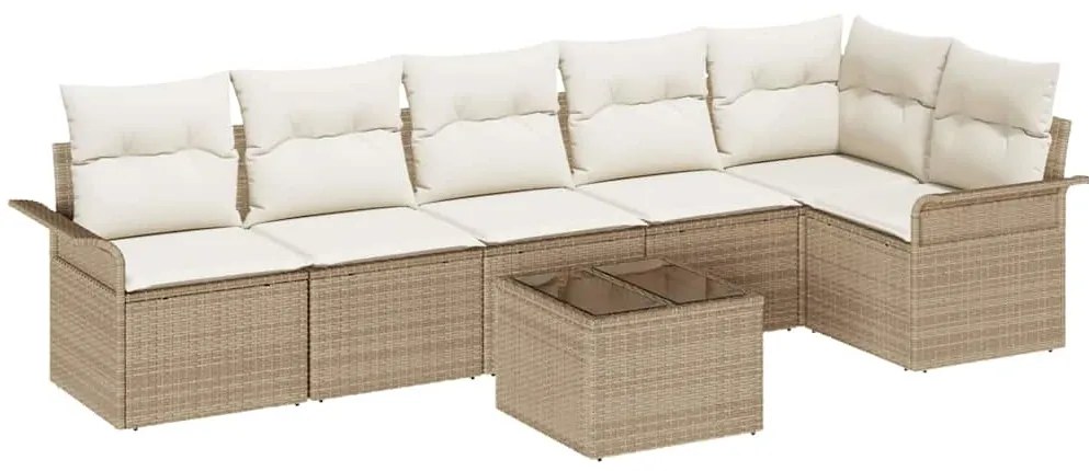 vidaXL Σετ Καναπέ Κήπου με μαξιλάρι 7 pcs Μπεζ Πολυ ράταν