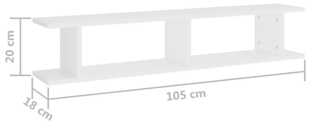 Ραφιέρες Τοίχου 2 τεμ. Λευκές 105 x 18 x 20 εκ. από Μοριοσανίδα - Λευκό