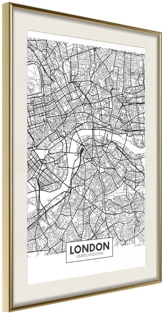 Αφίσα - City Map: London - 20x30 - Χρυσό - Με πασπαρτού