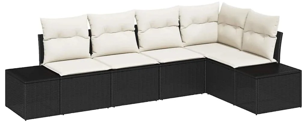 vidaXL Σετ Καναπέ Κήπου 5 pcs Μαύρο, Κρέμα Πολυ rattan, βαμμένο ατσάλι
