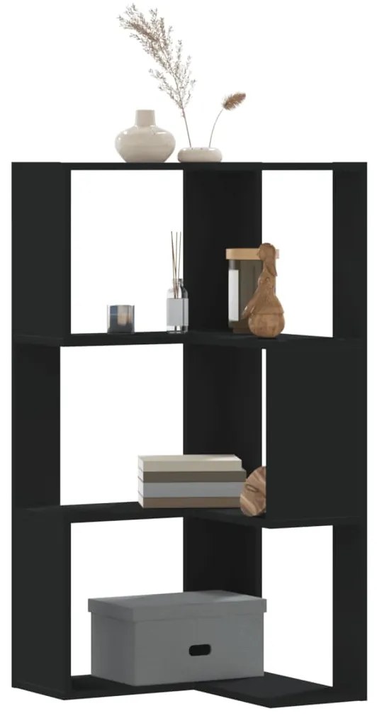 vidaXL Βιβλιοθήκη Γωνιακή 3 Επ. Μαύρο 50x50x102εκ Επεξ. Ξύλο