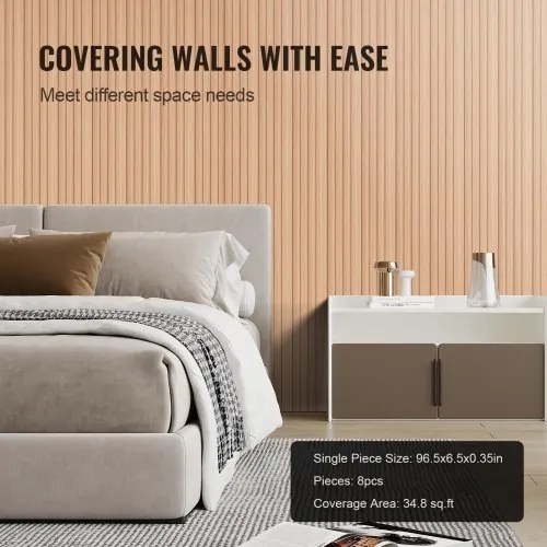 VEVOR Wood Slat Acoustic Panels 8 PCS 96 x 6 inch WPC for Modern Wall Ash Wood