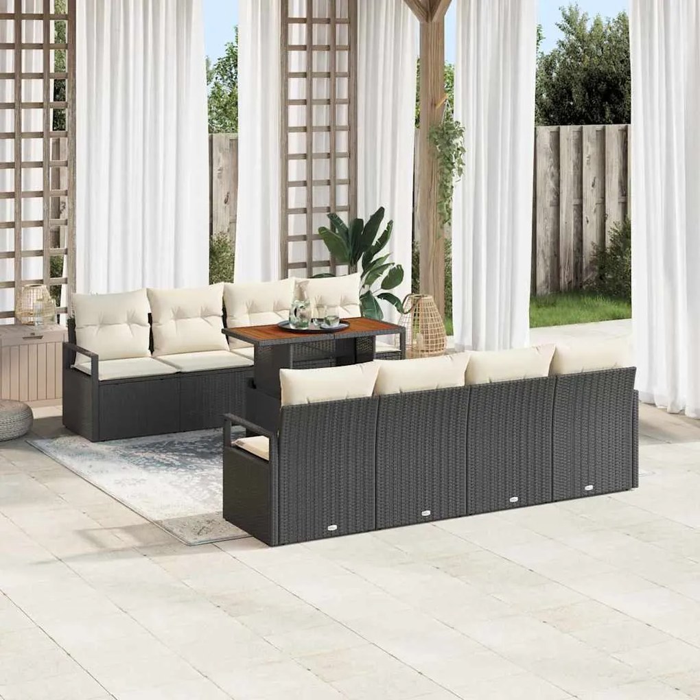 vidaXL Σετ Καναπέ Κήπου με αποθήκευση 9 pcs Μαύρο Πολυ ράταν