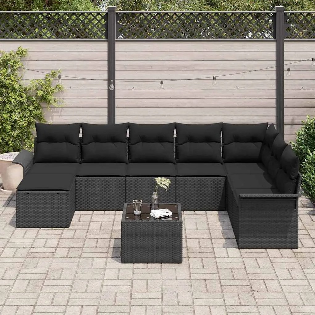 vidaXL Σετ Καναπέ Κήπου με μαξιλάρι 9 pcs Μαύρο Πολυ ράταν