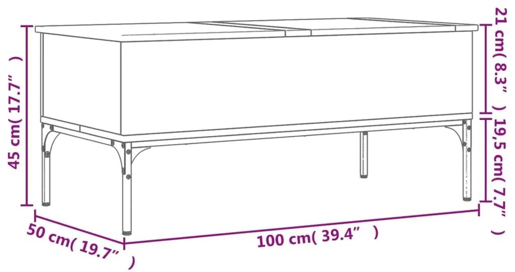 Τραπεζάκι Σαλονιού Καφέ Δρυς 100x50x45 εκ. Επ. Ξύλο/Μέταλλο - Καφέ