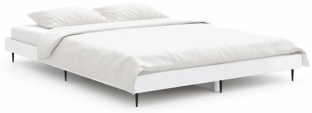 vidaXL Πλαίσιο Κρεβατιού Γυαλιστερό Λευκό 135x190 εκ Επεξεργ. Ξύλο