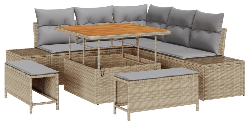 vidaXL Σετ Καναπέ Κήπου με αποθήκευση 8 pcs Μπεζ Πολυ ράταν