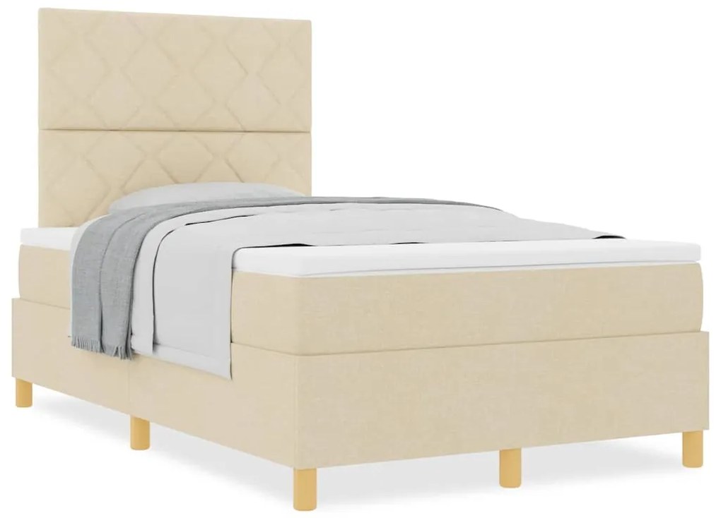 vidaXL Κρεβάτι με ελατήρια με κεφαλάρι Κρεμ 120 x 200 cm ύφασμα