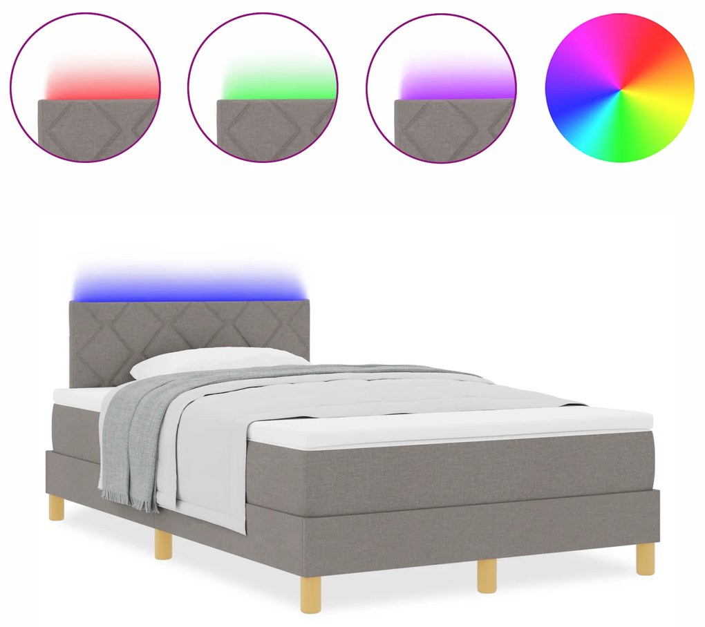 vidaXL Κρεβάτι με Βάση και Στρώμα με LED Ταμπά 120x200 εκ. Ύφασμα