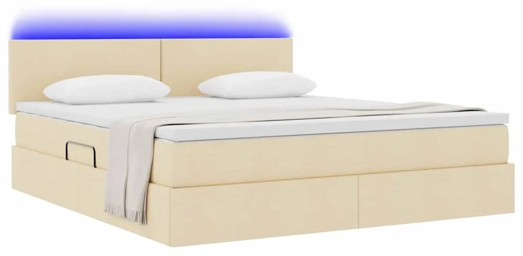 vidaXL Κρεβάτι με αποθηκευτικό χώρο και LED Κρέμ 180 x 200 cm