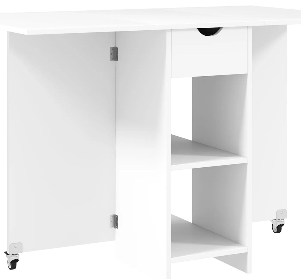 HOMCOM Πτυσσόμενο τραπέζι τραπεζαρίας για 2-4 άτομα, πτυσσόμενο τραπέζι κουζίνας με αποθηκευτικό χώρο, επεκτεινόμενο τραπέζι με ροδάκια, Λευκό