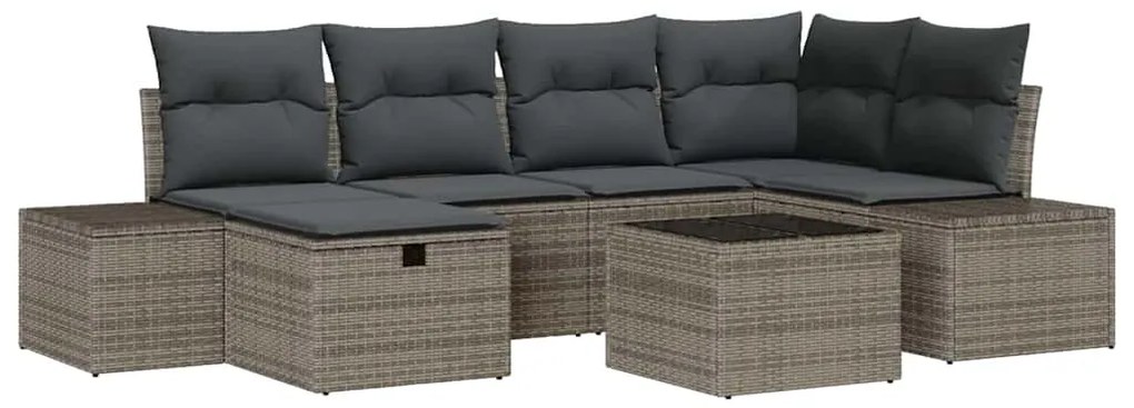 vidaXL Σετ Καναπέ Κήπου με μαξιλάρι 7 pcs Γκρι Πολυ ράταν