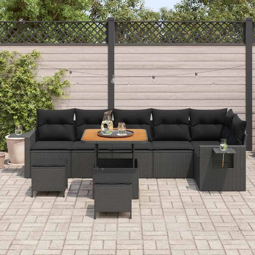 vidaXL Σετ Καναπέ Κήπου Ρυθμιζόμενο ύψος 9 pcs Μαύρο συνθετικό ρατάν