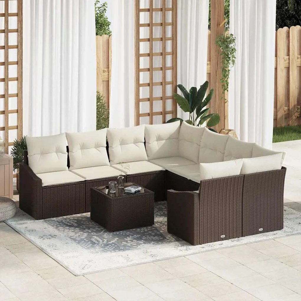 vidaXL Σετ Καναπέ Κήπου με μαξιλάρι 9 pcs Καφέ, Κρέμα 55 x 55 x 37 εκ