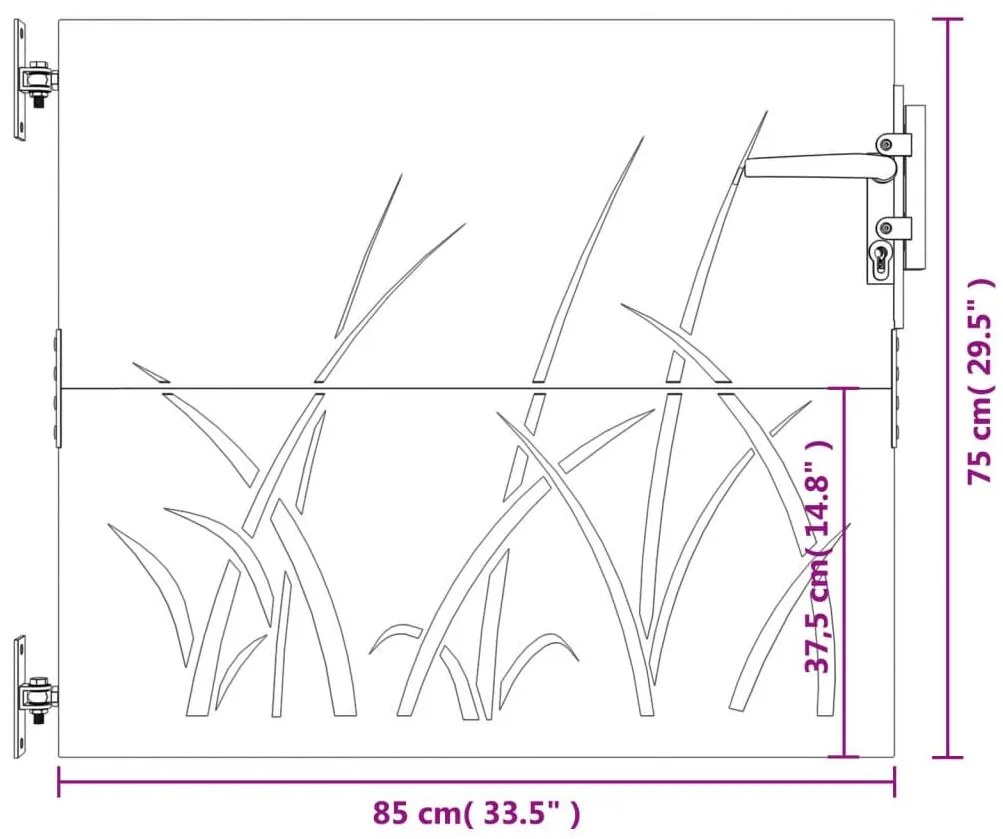 Πύλη Κήπου με Σχέδιο Γρασίδι 85 x 75 εκ. από Ατσάλι Corten - Καφέ