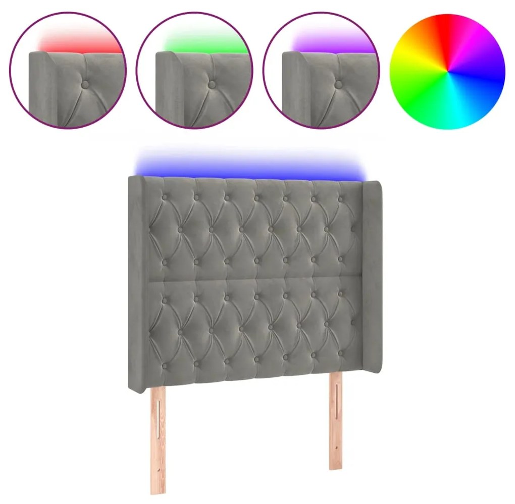 Κεφαλάρι Κρεβατιού LED Ανοιχτό Γκρι 103x16x118/128εκ. Βελούδινο 3124426