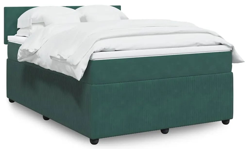 vidaXL Κρεβάτι Boxspring με Στρώμα Σκούρο Πράσινο 140x200εκ. Βελούδινο